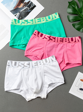 aussiebum男士内裤男纯棉平角裤男生潮流短裤衩性感粉色四角裤头