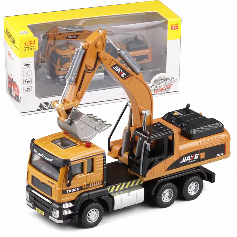 嘉业合金真车模挖掘机混凝土搅拌车工程车声光回力男儿童玩具车
