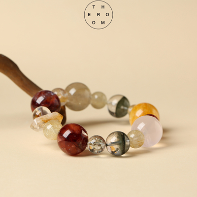 暮秋林间黄花胶绿幽灵金发晶手串