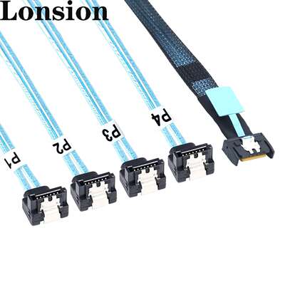 SlimSAS 8654 MCIO 4I(38P)转4个sata 7P PCIE5.0 90度数据转接线
