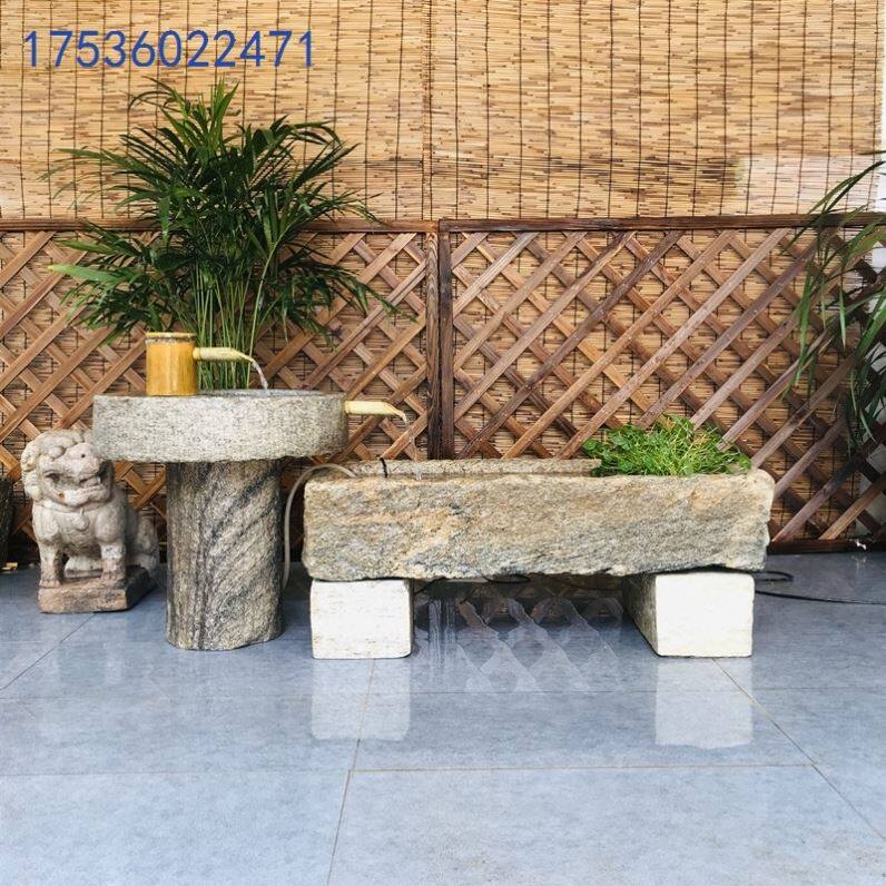 小石槽种花老石槽石盆旧石头牛槽石磨水景流水组合猪槽造景老水槽