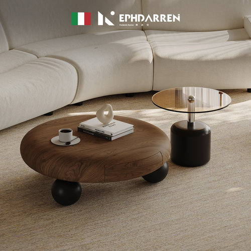 【自营】EPHDARREN/弗达伦中古风圆形客厅茶几家用轻奢高级感茶几