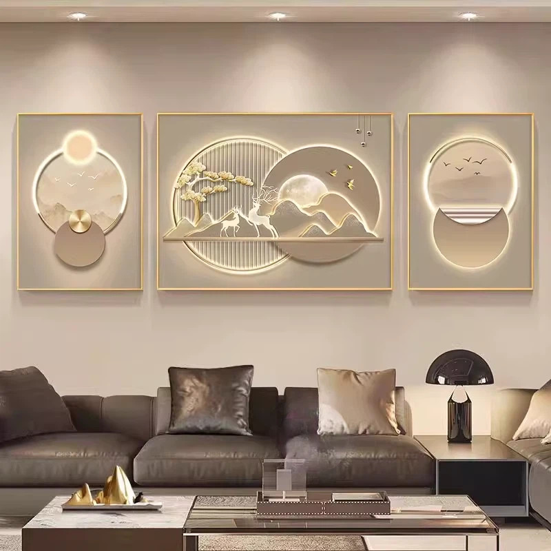 轻奢客厅装饰画山水三联款2025新款 沙发背景水晶画布艺术挂画