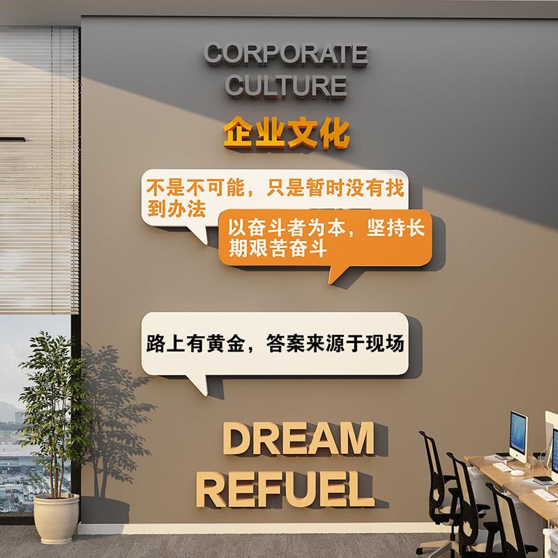 外贸企业文化墙面装饰办公室公司进门形象墙背景标语贴气氛围布置