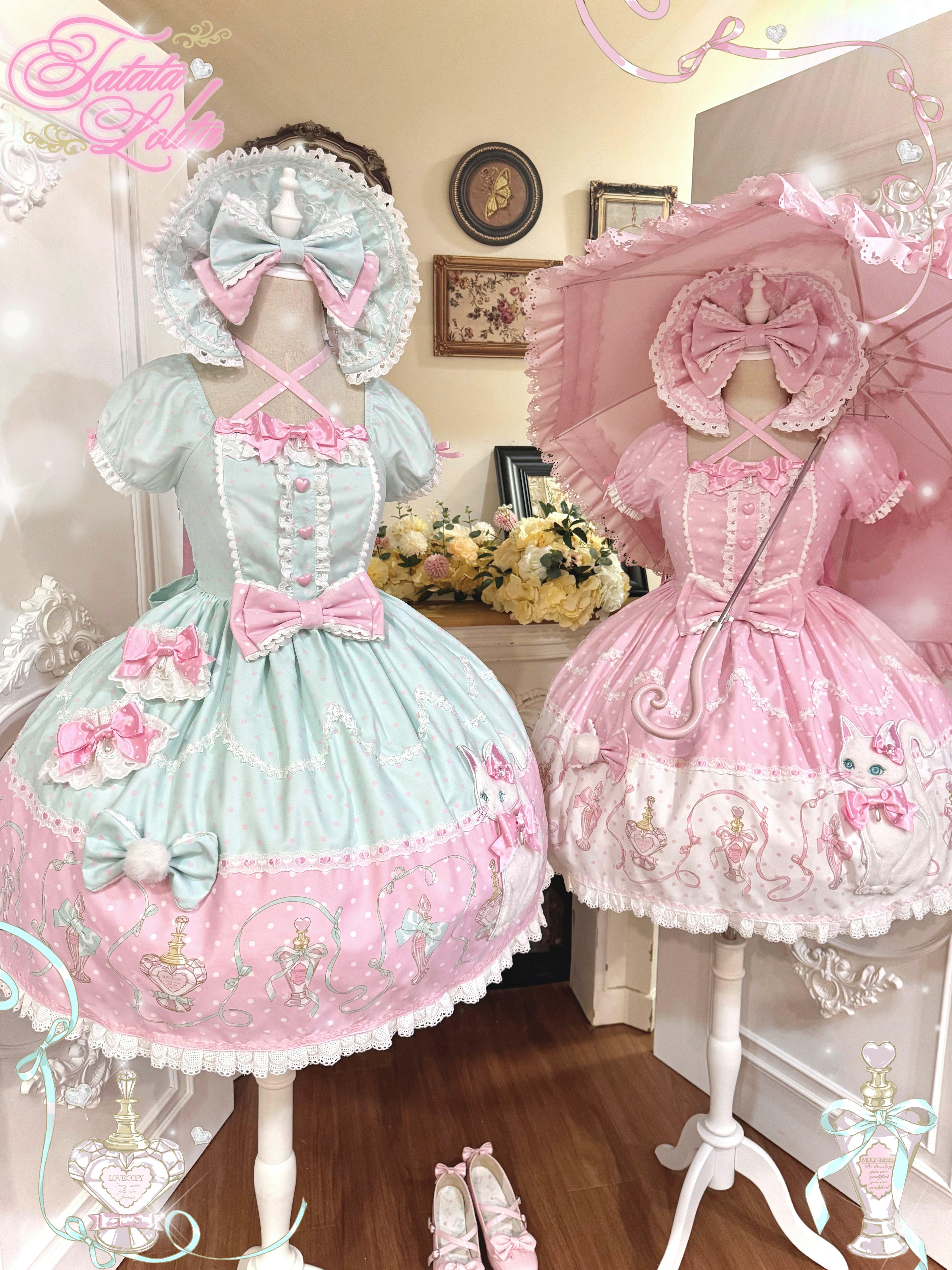 thumbnail for [Perfume Cat] Original design perfume cat fabric patch, old-fashioned lo skirt, doll-style Lolita open dress
