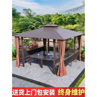 室外庭院镀锌天花凉棚木屋别墅乡村花园组装铝合金室外四角亭