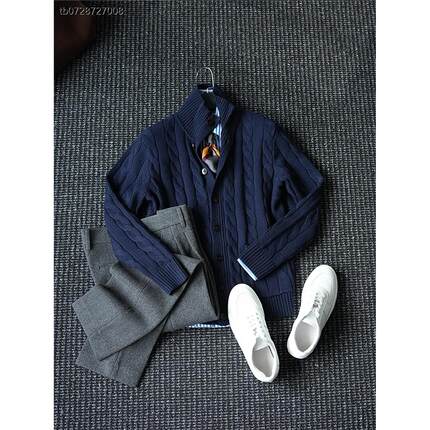 CssuGent秋冬老钱风立领麻花羊毛针织衫外套男恩巴风覆古新贵毛衣