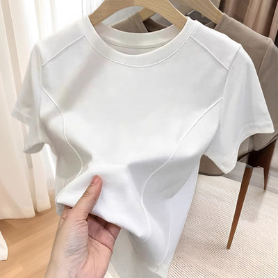 鱼骨不规则修身短款短袖T恤女