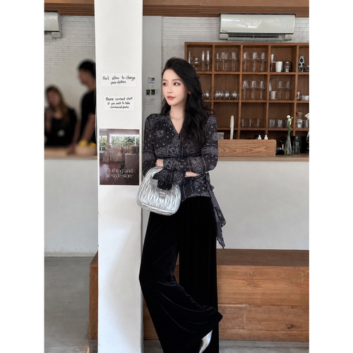 【TangTang·Studio】2026秋花位艺术休闲系带拼料雪纺衫-130988