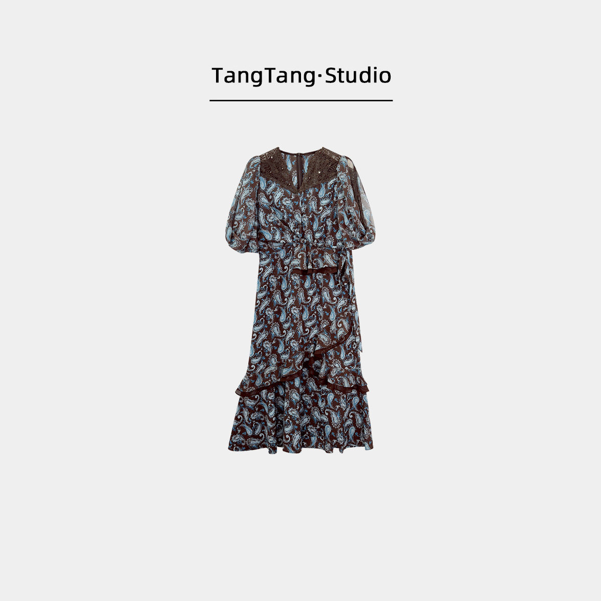 【TangTang·Studio】蓝咖腰果连衣裙气质时尚休闲百搭连衣裙1262图片