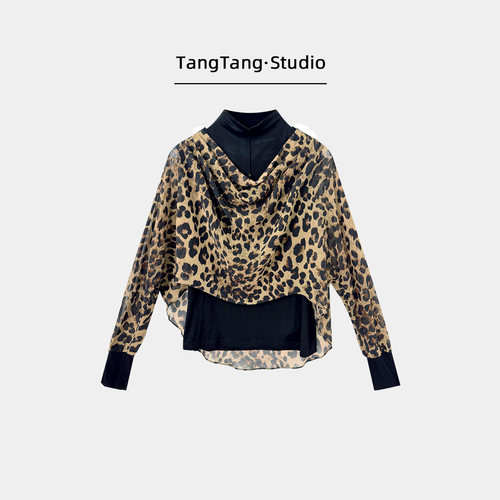 【TangTang·Studio】野性美学假两件上衣豹纹百搭女装-129200