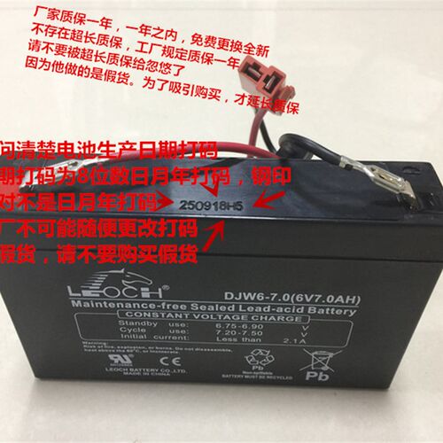 LEOCH电瓶 DJW6-7.0 6V7.0AH玩具车童车小孩子电动汽车用蓄电池