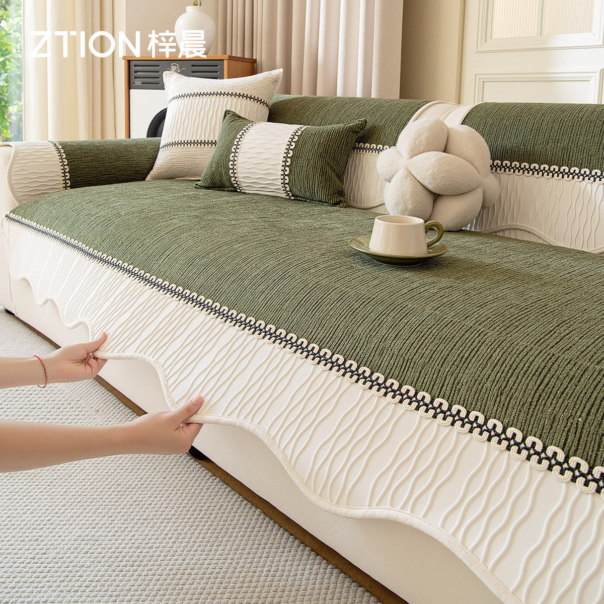 雪尼尔沙发垫四季通用真皮沙发专用垫固定防滑坐垫布子客厅沙发巾