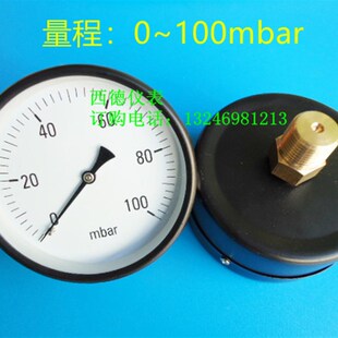 100MM轴向0-100MBAR压力表,0-100毫巴压力表,螺牙1/2