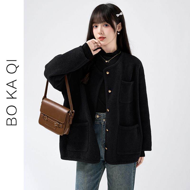 帛卡琪224春秋新小香风瘦黑0色圆呢领毛外套女宽松显短款呢子5090,个性定制/设计服务/DIY,毛衣加工定制,淘宝优惠券,粉丝福利购,淘宝优惠卷