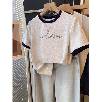 夏季纯棉正肩短袖t恤女打底衫