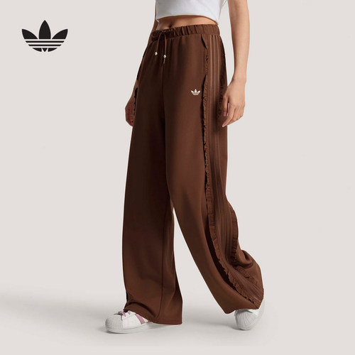 adidas阿迪达斯复古风荷叶边针织运动裤2026春女针织长裤 KU9385