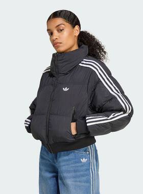 adidas阿迪达斯三叶草高领面包服2025冬女蓬松短款棉服棉袄JX2970