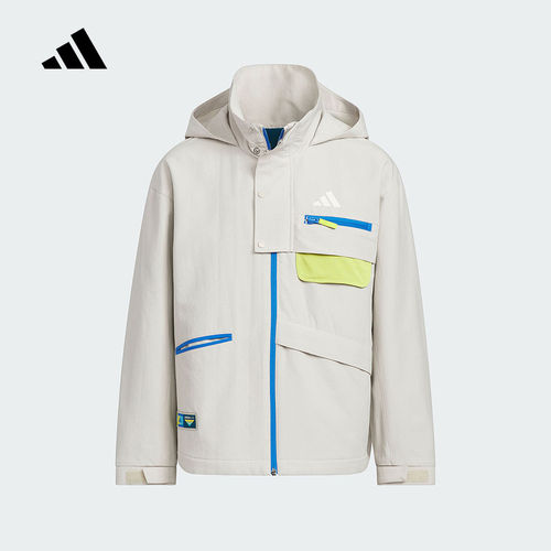 adidas阿迪达斯拒水运动休闲连帽外套男大童梭织夹克 KC0217