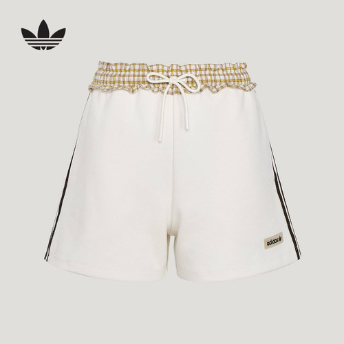 adidas阿迪达斯三叶草2026夏女休闲格纹拼接时尚运动短裤 KU9394