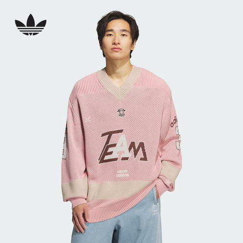 adidas阿迪达斯三叶草V领针织衫王安宇同款25冬男TEAM毛衣KF4468