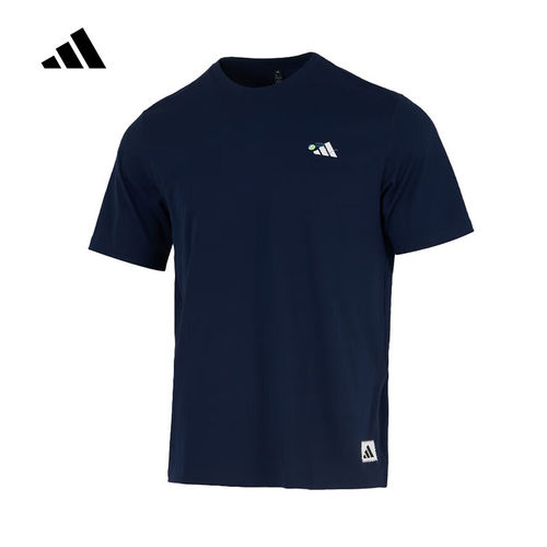 adidas阿迪达斯男装短袖新款深蓝色圆领网球风休闲运动T恤KC5319