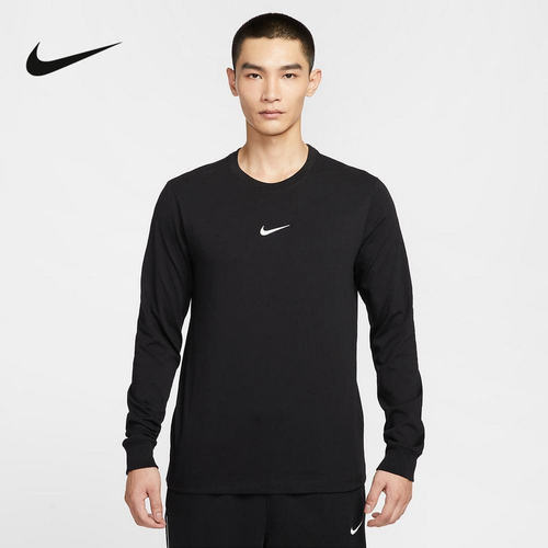 Nike耐克男子运动打底套头衫篮球印花棉质黑色长袖T恤HV1771-010