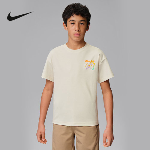 NIKE耐克男大童T恤背部World Tour印花棉质短袖针织衫IW1474-110