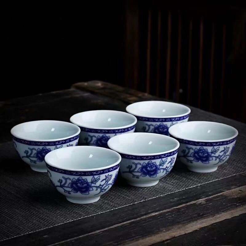 青花瓷茶杯怀旧复古高温釉下彩陶瓷茶具工夫茶杯主人杯青花牡丹杯