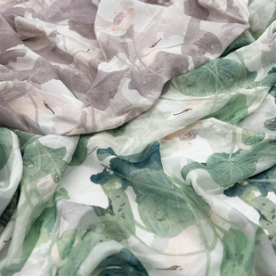 荷叶新中式国风元素仿天丝棉布料夏季童装裙料服装面料diy印花布