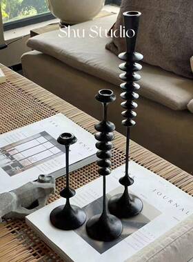 创意条纹烛台摆件家居客厅装饰品树脂工艺品办公室装饰酒柜高级感