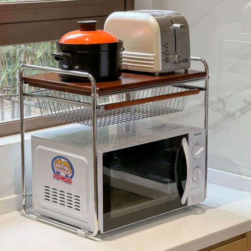 中古风微波炉置物架厨房储物架台面电饭煲锅架子双层收纳烤箱支架,厨房/烹饪用具,抹布架/厨房清洁收纳架,淘宝优惠券,粉丝福利购,淘宝优惠卷