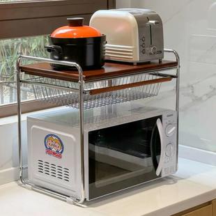 中古风微波炉置物架厨房储物架台面电饭煲锅架子双层收纳烤箱支架