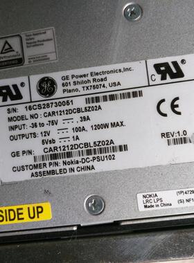 GE ZJ48341 CAR1212DC 14CS41809573 -36-75V=37A 12V=100A 1200W