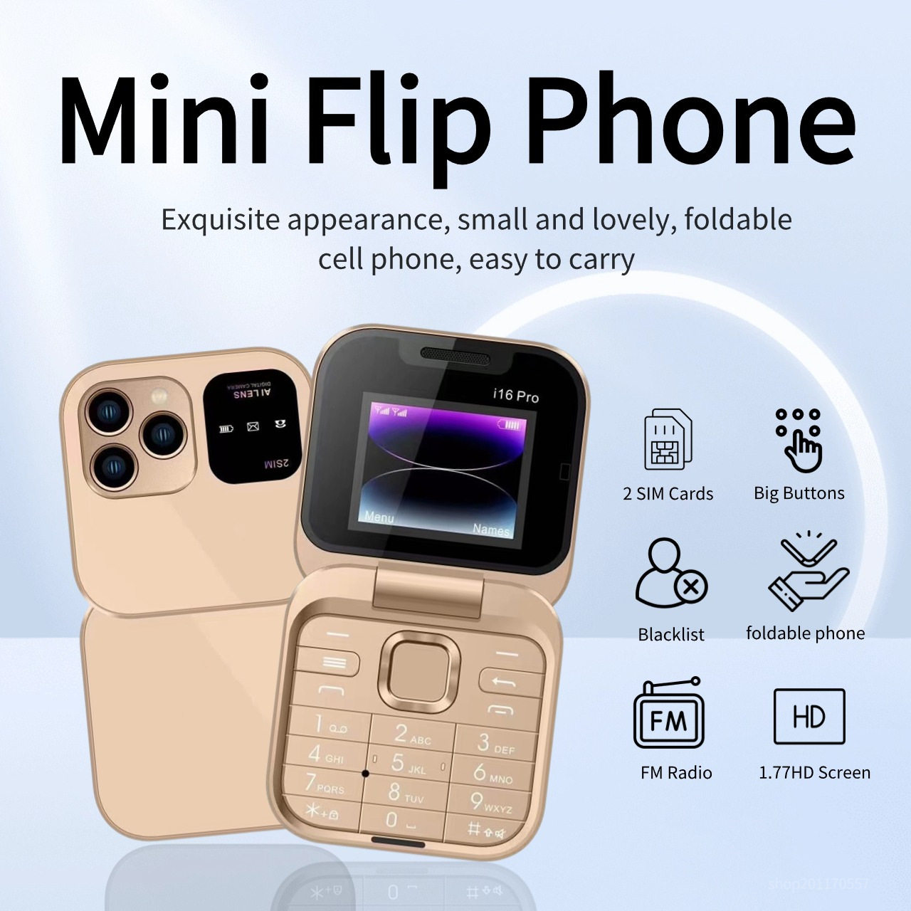 i16pro MTK迷你翻盖折叠按键老人手机口袋便携备用功能机i16 mini