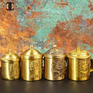 宏达 全黄铜为人民服务仿古纪念茶缸水杯铜器摆件