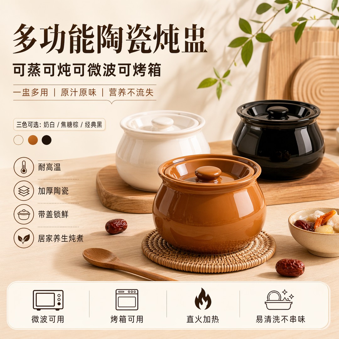 瓦罐煨汤炖盅家用隔水炖一人蒸蛋带盖炖罐家用小吃陶瓷煲汤罐QL