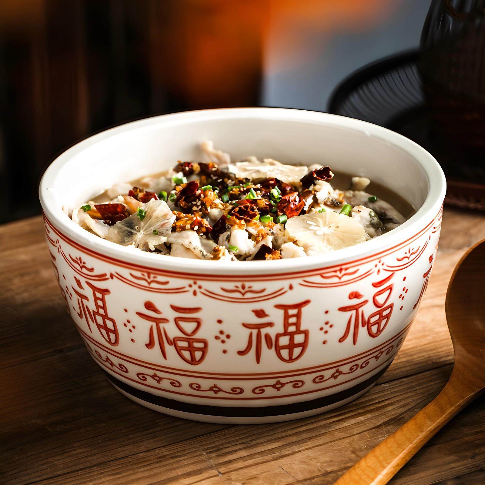 酸菜鱼大盆碗高颜值水煮肉片专用碗汤盆陶瓷大碗汤碗家用福字碗