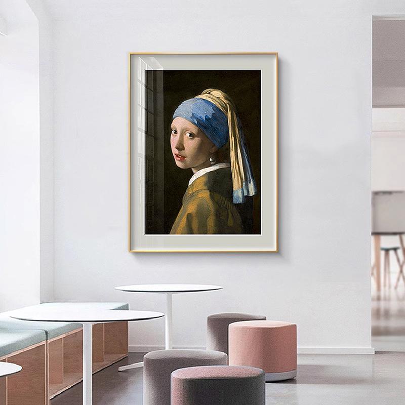世界名画《戴珍珠耳环的少女》客厅装饰画书房玄关墙壁复古挂画