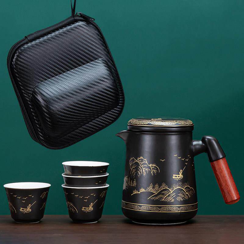 可携式旅行茶具陶瓷快客杯一壶四杯套装户外茶杯茶壶一人饮可定制