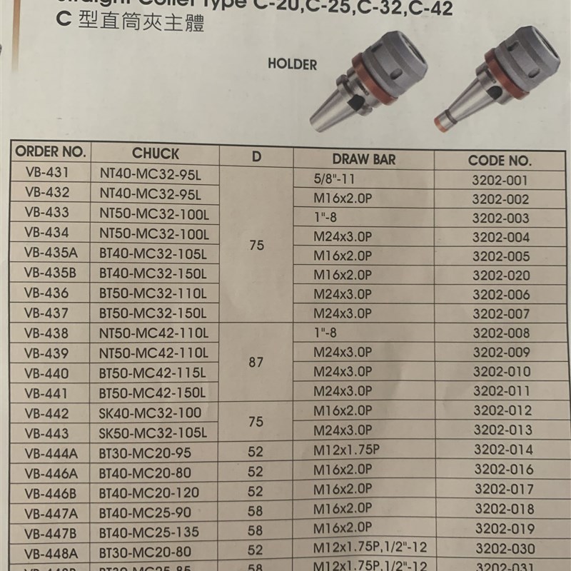 台湾鹰牌 C型直筒夹主体 强力C型刀柄 数控刀柄 VB-431 VB-432