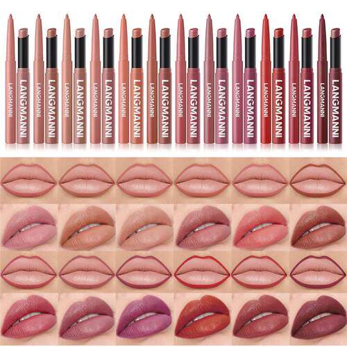 12 Colors Slanted Lipstick And Liner Set 哑光唇部彩妆套组