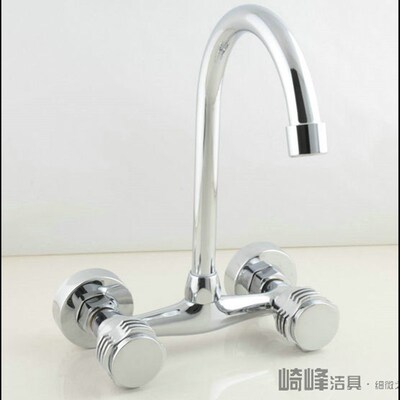 全铜双把水槽洗菜盆厨房洗衣池入墙式冷热双控水龙头冷热混水阀