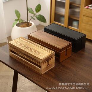 创意简约家用松木电线收纳盒客厅插板茶座插排储物实木盒木质包装