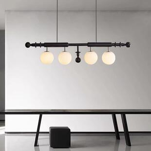 法式中古餐厅吊灯侘寂风餐桌长条灯复古设计师吧台书房实木吊线灯