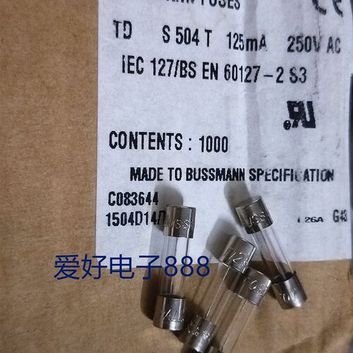 Bussmann 5*20mm TD S504 T125mA 250V 慢熔延时进口保险丝熔断器