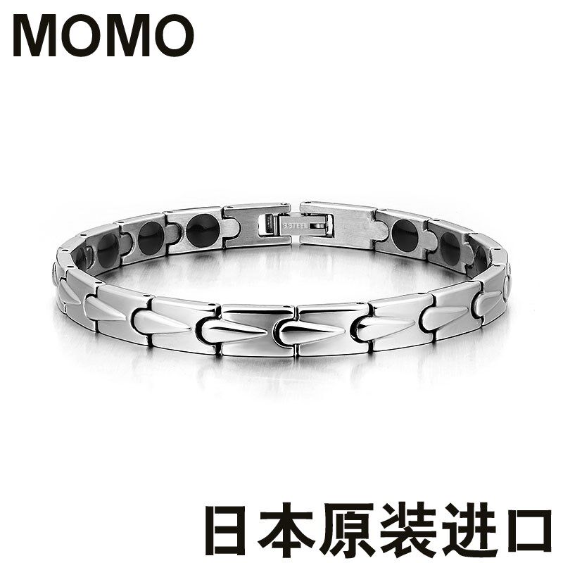 日本MOMO钛钢锗磁时尚日韩版抗疲劳防辐射手环首饰品潮男女款纯锗
