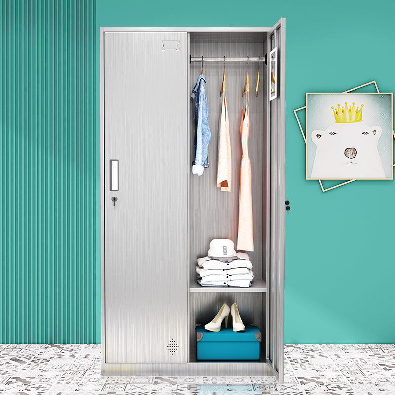 不锈钢2二门铁皮更衣柜办公宿舍楼员工柜带锁储存物寄存柜 换衣柜