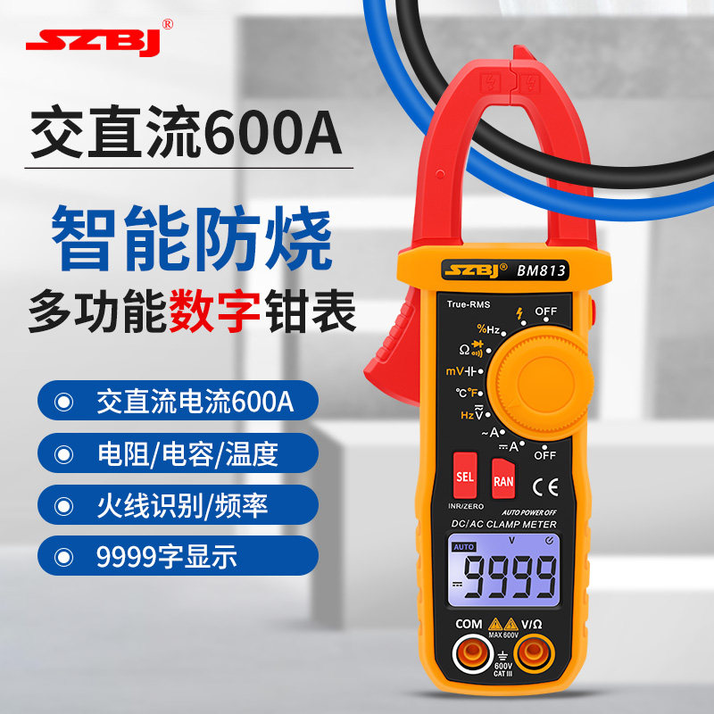 滨江BM813多功能钳形表交直流钳表电流表数字电容表蜂鸣器9999字