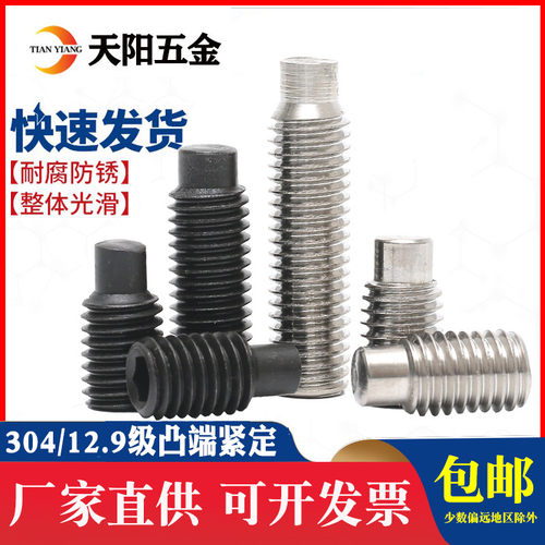 12.9级/304不锈钢圆柱紧定内六角螺丝钉凸端机米钉M3M4M5M6M8-M16